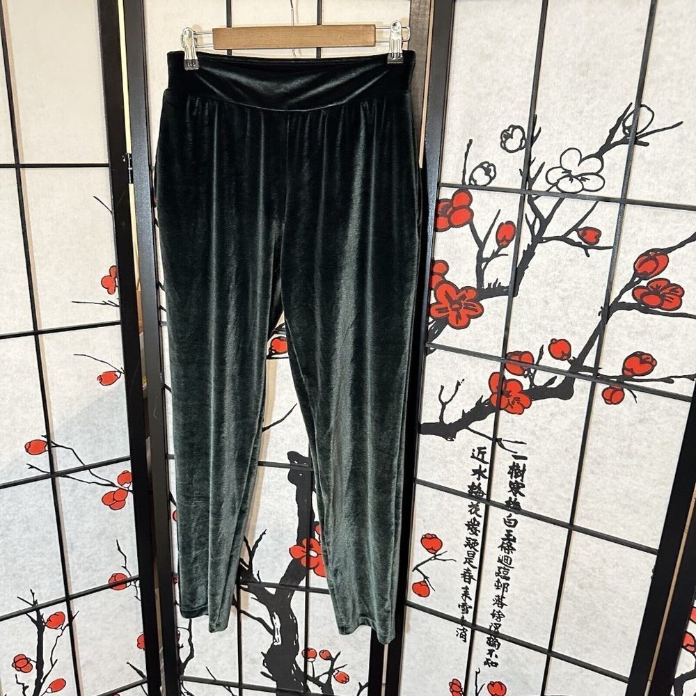 Victorias Secret Pants Women Size XS Velour Velvet Pants Dark Green Slim Leg